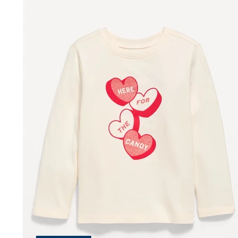 Old‎ Navy Kids Valentine Conversation Heart Long Sleeve Graphic T-Shirt Cream 3T